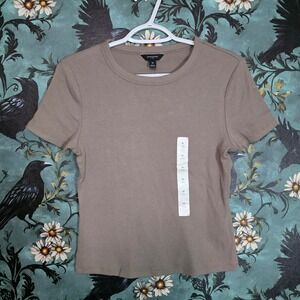 Banana Republic Ribbed Tee Taupe Brown Short Sleeve Crew Neck Minimalist Top NWT